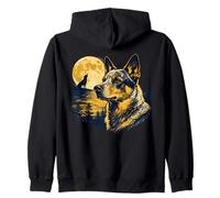 Australian Cattle Dog Moon Silhouette Illustration Zip Hoodie