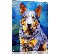 Australian Cattle Dog Oil Painting Tin Sign Colorful Oil Painting Animal Retro Poster Vintage Metal Tin Signs for Men Women Wall Art Decor for Home Bars Clubs Cafes 8x12 Inch