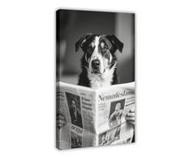 Australian Cattle Dog Reading A Newspaper Canvas Poster Wall Art Print Picture Paintings 20x30inch(50x75cm)