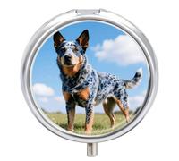 Australian Cattle Dog Round Pill Box Cute Small Fish Oil Cases Portable 3 Compartment Pill Boxes Round Pill Case with Mirror for Vitamins Medication Supplements Gift