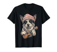 Australian Cattle Dog Ukulele Beanie Y2K Aesthetic Value Graphic T-Shirt, Men, Black, XL