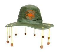 Australian Cork Hat - Pack of 1 - Green Hat with Orange Kangaroo Print and Attached Corks on Strings - Australia Day Fancy Dress Costume Accessory
