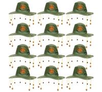 Australian Cork Hat - Pack of 12 - Green Hat with Orange Kangaroo Print and Attached Corks on Strings - Australia Day Fancy Dress Costume Accessory