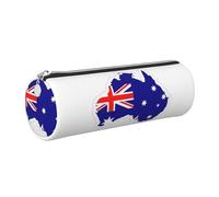 Australian Flag Map Cute Leather Pencil Case Eco-Friendly Cross Grain Leather,Smooth Zipper,Large Capacity Cylinder Pouch Holder
