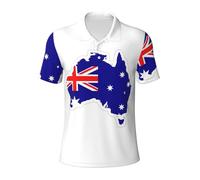 Australian Flag Map Mens Polo T-Shirt, High Moisture Wicking Dry Fit Performance Short-Sleeve Polo for Golf Tennis, Black, Medium
