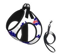 Australian Flag Map Print Dog Harness with Leash Set with Thickened Padded Vest for Extra-Small/Small Medium Dogs