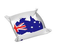 Australian Flag Map Print Leather Valet Tray For Women,Travel Organizer, Trinket Jewelry Cosmetic Organizer Tray