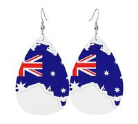 Australian Flag Map Printed Dangle Leather Earrings, Reversible Statement Jewelry with Silver Plated Hooks