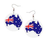 Australian Flag Map Printed Round Earrings For Women, 1 Pair Lightweight Leather Pierced Earrings Set Trendy Jewelry Gifts For Women Girls
