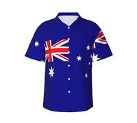 Australian Flag Mens Hawaiian Shirts Short Sleeve Button Down Tropical Shirt Summer Holiday Beach Aloha Hawaii Shirt, Black, XXL
