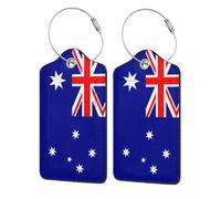 Australian Flag Patterned Leather Luggage Tag with Name Id Tag and Stainless Steel Ring for Women Men Luggage Handbags 1 Pcs