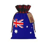 Australian Flag Print Plaid Burlap Bag With Drawstring Christmas Burlap Pouches For Birthday Party Favors Gift