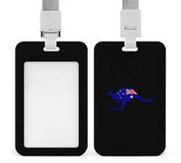 Australian Flag Push-Pull ID Badge Holder Vertical Clear Holders with Lanyard Key Card Work Clip for Office Men Women