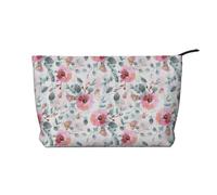 Australian Flora Watercolor Eucalyptus and Blush Flowers, Cosmetic Bag Corduroy Makeup Bag Portable Travel Toiletry Bag