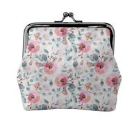 Australian Flora Watercolor Eucalyptus and Blush Flowers, PU Leather Coin Purse, Small Wallets, Change Pouch with Kiss Lock Clasp Buckle, Change Purse