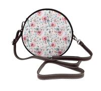 Australian Flora Watercolor Eucalyptus And Blush Flowers, PU Leather Shoulder Bag, Round Crossbody Bag - Circle Purse for Women