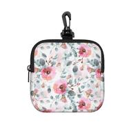Australian Flora Watercolor Eucalyptus and Blush Flowers, Square Zipper Storage Bag, Neoprene Coin Purse, Small Wallets, Change Pouch, Change Purse
