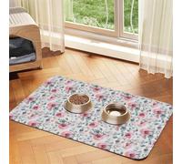 Australian Flora Watercolor Eucalyptus And Blush Flowers,Waterproof Pet Feeding Mat,Cat Dog Placemats for Food and Water, PU Leather Food Mats,40x60cm