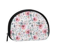 Australian Flora Watercolor Eucalyptus and Blush Flowers, Women's Storage Bag Shell Makeup Bag Small Coin Purse Shell Change Pouch