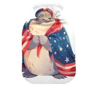 Australian Fur Seal 4th of July Independence Day Cute hot Water Bottle with Soft Cover, 1L hot compresses for The Body for Period Cramps, Neck and Shoulder Pain Relief, Bolsa de agua Caliente para
