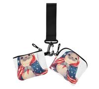 Australian Fur Seal 4th Of July Independence Day Women's Coin Pouches Card Holder Cute Fashion Card Organizer Purse with Zipper Coin Pocket for Woman 2 Packs, Australian Fur Seal 4th of July