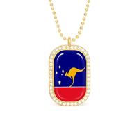 Australian Independent Flag Necklace Gift for Women White Diamond Necklaces Sparkling Rectangular Pendant with Chain