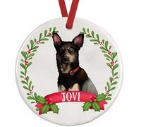Australian Kelpie Christmas Decoration - Personalised Tree Ornament - UK Made Ceramic Bauble with Gift Box - Double-Sided, 7cm - Dog Lover Xmas Gift