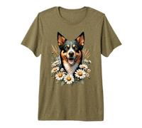 Australian Kelpie Dog Summer Daisy Wildflowers Artwork Premium T-Shirt