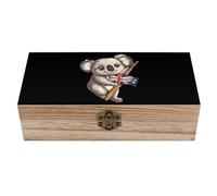 Australian Koala Bear Wooden Box with Hinged Lid Decorative Wood Storage Box Cabinet Container for Home Office