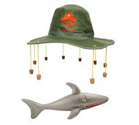 Australian Koala Cork Hat & Inflatable Shark Set - Green Aussie Hat with Hanging Corks & Blow Up Shark Prop Australia Day & Outback Themed Party Accessory Fancy Dress Kit
