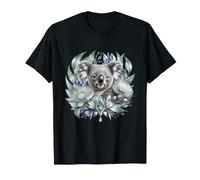 Australian Koala with Blue Botanical Flowers T-Shirt