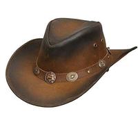 Australian Leather Cowboy HAT Western Aussie Style Bush HAT Brown CHONCHOS Band (S)