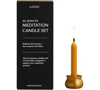 Australian Made 50 Minute Pure Beeswax Candles, Beeswax Meditation Candle Set, Set of 20 mini Candles with Brass Holder, Stress Releif Gifts for Women (50 Min Set + Holder)