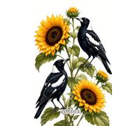 Australian Magpies & Sunflowers Notebook: Sunny Floral Journal for Creativity & Notes