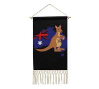 Australian Map Kangaroos Hanging Wall Art Poster Cotton Linen Picture for Home Decor with Tassel