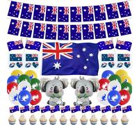 Australian Party Decorations Banner Balloons - 151 Pcs Blue Australia Party Decor Bunting Flag Cake Topper Inflatable Kangaroo Balloons Tattoo Stickers For Leaving Australia Day Decoration Supplies