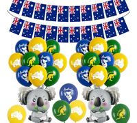 Australian Party Decorations Banners Set - Green Blue Down Under Decoration Kit with 3D Koala Foil Balloon, Australia Day Flag Bunting Banner for Birthday Beach Party and School Events