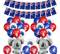 Australian Party Decorations Banners Set - Red Blue Down Under Decoration Kit with 3D Koala Foil Balloon, Australia Day Flag Bunting Banner for Birthday Beach Party and School Events