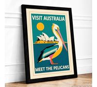 Australian Pelican Vintage Framed Wall Art Print A2 Black