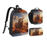 Australian Sheep 17 Inch Backpack Lunch Bag Pencil Case Set, Cute Print, Durable Oxford Cloth.
