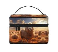 Australian sheep Women's travel cosmetic bag, (9x6.5x6.2 inches) portable large capacity cosmetic bag, large cosmetic bag storage bag for girls, Black, One Size