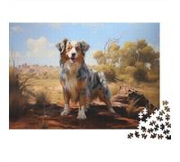 Australian Shepherd 1000-Piece Puzzle for Adults, 52x38cm/1000pcs; Easy to Continue on Another Evening; White Card Pieces for Easy Sorting