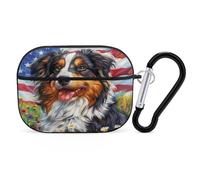 Australian Shepherd American US Flag Earphone Case PC Bluetooth Earbud Cove Headphone Cases Compatible with Airpods Pro Black-style