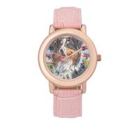 Australian Shepherd American US Flag Women's PU Leather Strap Watch Analog Quartz Watch Casual Wristwatch for Home Work
