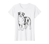 Australian Shepherd Art Dog Lover Minimal Line Drawing Value Graphic T-Shirt, Women, White, XL