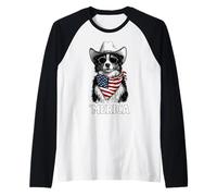 Australian Shepherd Aussie American Flag Bandana Cowboy Hat Raglan Baseball Tee