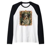 Australian Shepherd Aussie Vintage William Morris Style Raglan Baseball Tee