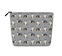Australian Shepherd Blue Merle Dog Simple Grey, Cosmetic Bag Imitation Linen Makeup Bag Portable Travel Toiletry Bag