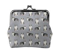 Australian Shepherd Blue Merle Dog Simple Grey, PU Leather Coin Purse, Small Wallets, Change Pouch with Kiss Lock Clasp Buckle, Change Purse
