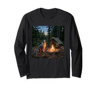 Australian Shepherd Campfire Forest Tent Outdoor Scene Long Sleeve T-Shirt